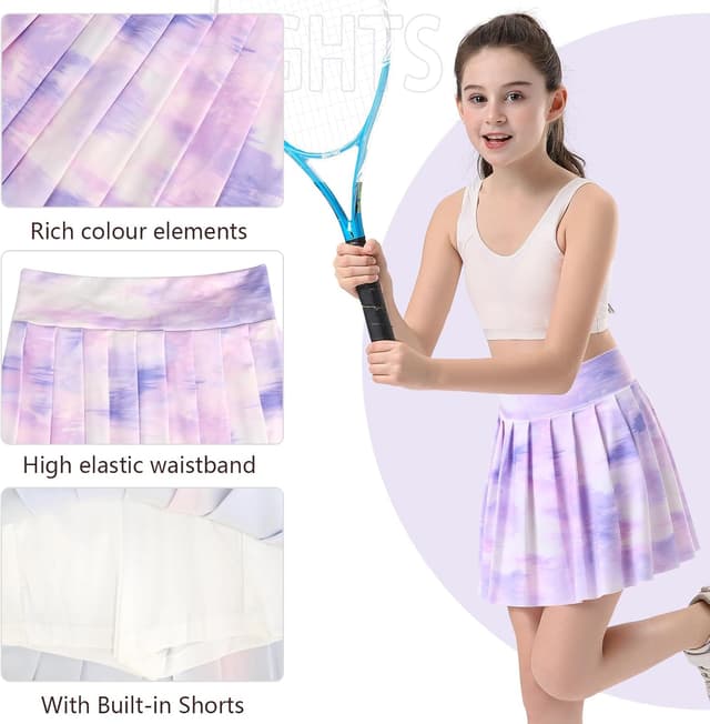 Detalle de Bezioner Girls Tennis Skirt with Shorts (Golf Skort) – pleated skater mini with dual pockets