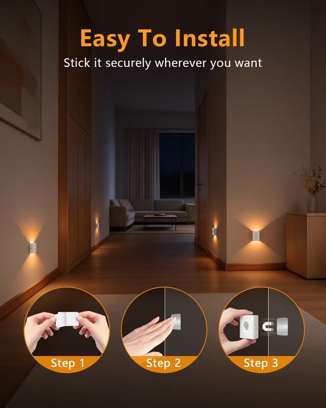 Thumbnail 6 de WILLED LED Treppenbeleuchtung mit Bewegungsmelder, wiederaufladbares Akku-Nachtlicht (2700K, 8 Stück)