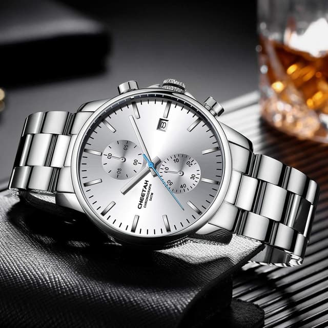 Detalle de Affute Orologi da uomo in acciaio inox e metallo con cronografo al quarzo e impermeabilità 3 ATM