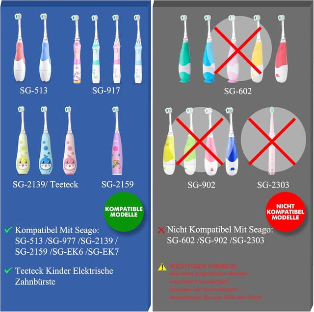 Detalle 2 de Kinder-Ersatzbürsten für Seago & Teeteck: 5er-Set kompatibel mit SG-513/SG-977/SG-2139 (ab 3 Jahren)