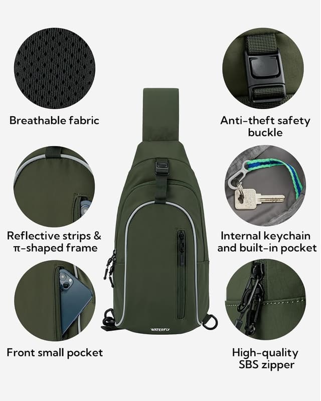Detalle 1 de WATERFLY Brusttasche/Schultertasche als Sling Bag – Umhängetasche für Outdoor, Reise & Alltag