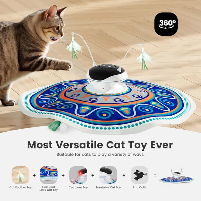 Detalle 2 de Gardner Pet Giocattolo per Gatti 5 in 1 elettrico interattivo automatico con laser, piume, palline e suoni di uccelli