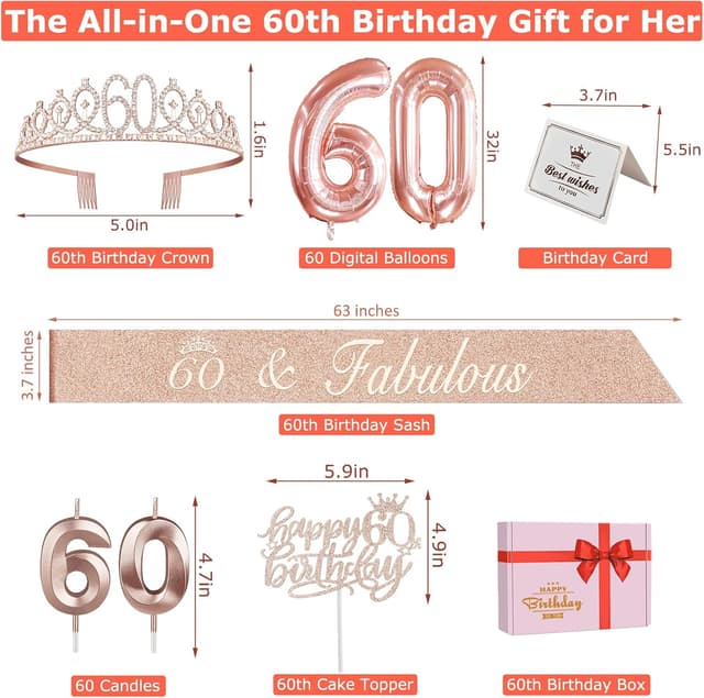 Thumbnail 4 de 60th Birthday decorations for women set