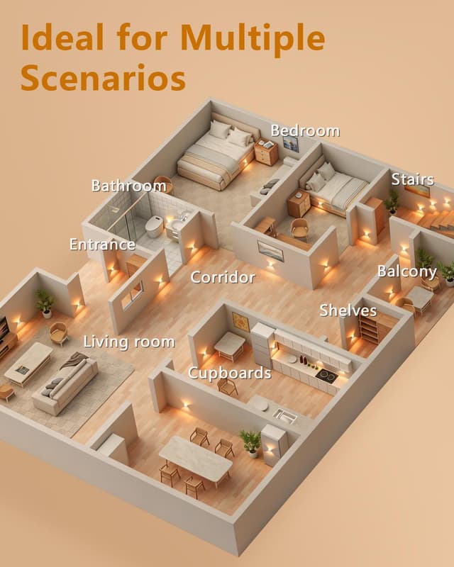 Detalle de WILLED LED Treppenbeleuchtung mit Bewegungsmelder, wiederaufladbares Akku-Nachtlicht (2700K, 8 Stück)