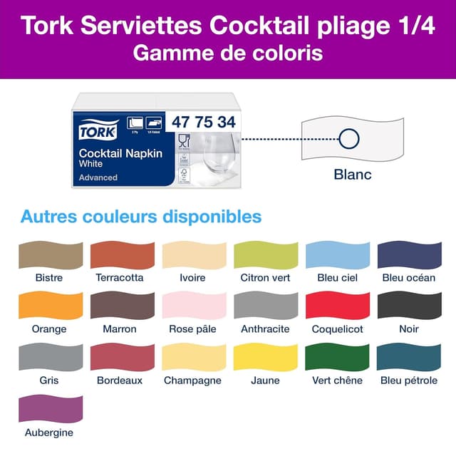 Thumbnail 3 de Tork Serviette Cocktail blanche 24 cm