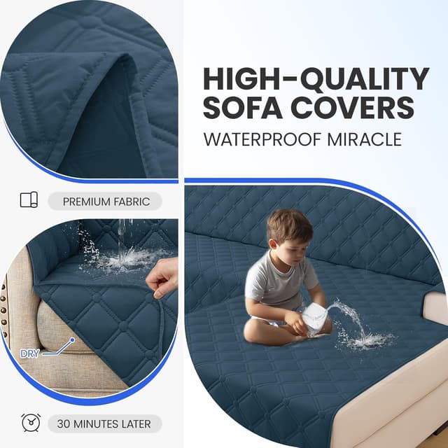 Detalle de Ystyle housse imperméable de canapé d’angle en forme de L, 2 places avec accoudoirs, réversible vert foncé