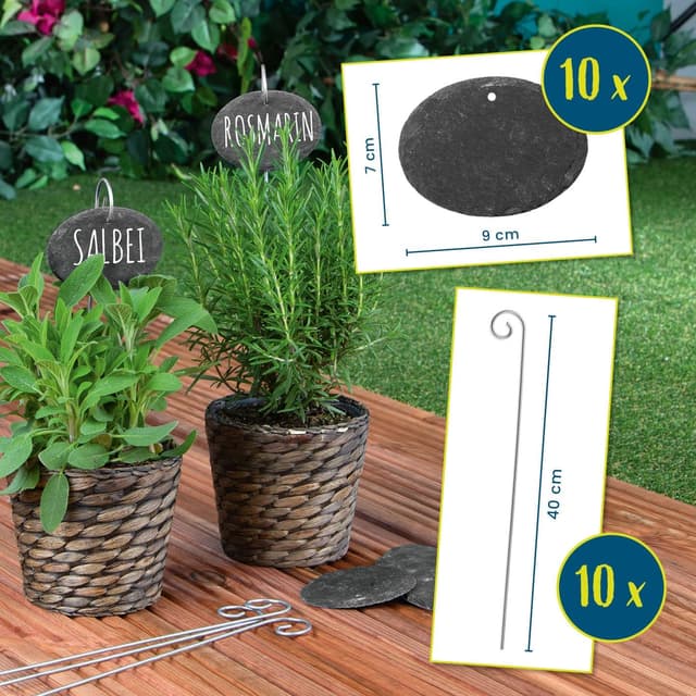 Detalle 2 de Hoberg etichette per piante in ardesia (set da 10) con picchetti in acciaio