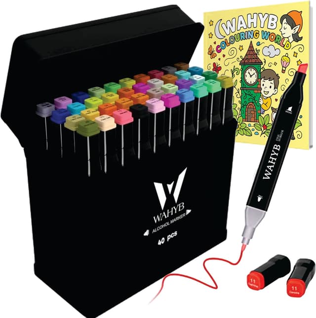 Thumbnail 6 de WAHYB 84 Dual Tip Alcohol Markers set with free colouring book, storage base & carry bag