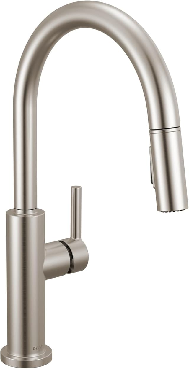 Detalle de Delta Faucet Nicoli Kitchen Faucet with Pull Down Sprayer, Brushed Nickel (19867LF-SS)