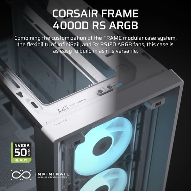 Detalle de Corsair FRAME 4000D RS ARGB caja semitorre E-ATX blanca