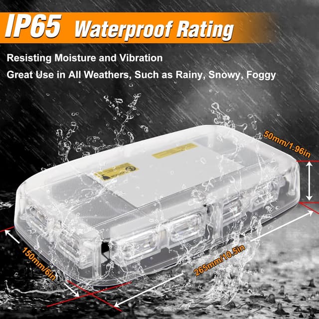 Detalle de I LITTON Amber & White Flashing Beacon Strobe Light Bar with Magnetic Base (48 LEDs, 16 modes)