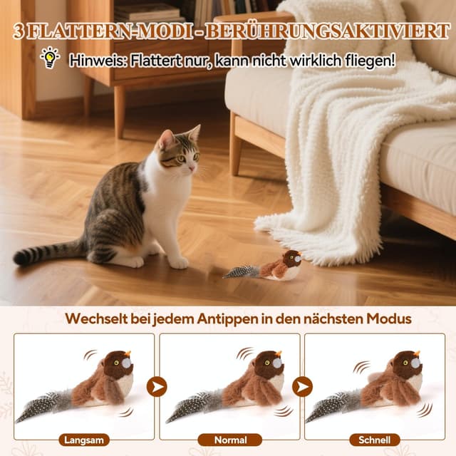 Detalle de LIFLIX Jouet interactif pour chat “Petit Oiseau” battant des ailes, rechargeable USB avec herbe à chat
