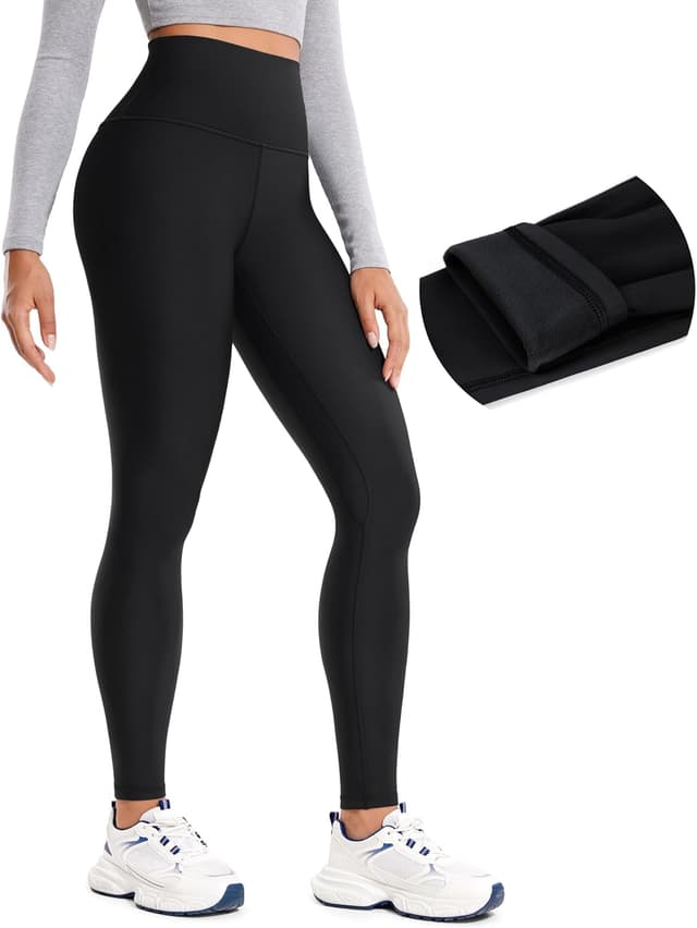 Detalle de CRZ YOGA leggings termici da donna con fleece spazzolato, vita media alta e tasca interna