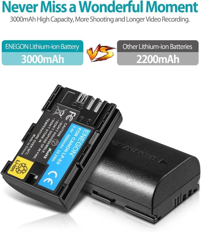 Detalle 2 de ENEGON LP-E6 paquete 2 baterías 3000mAh