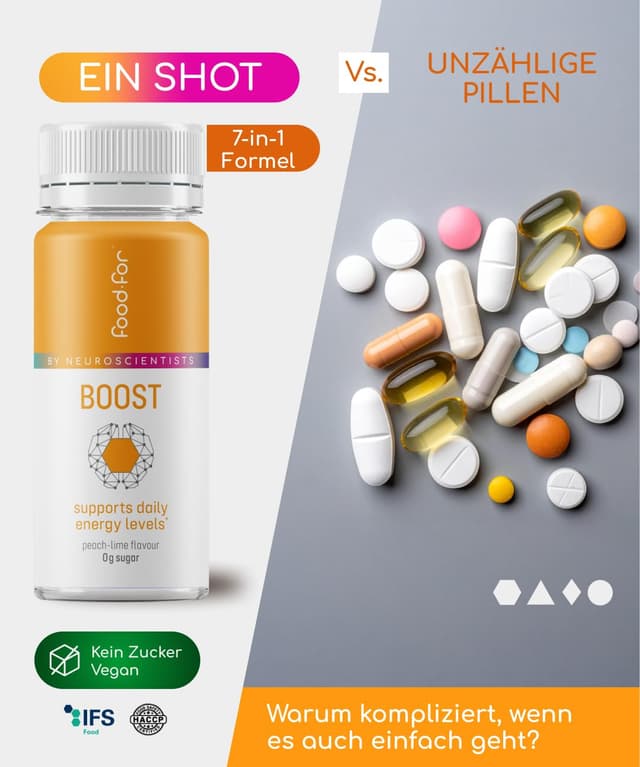 Detalle de FOODFOR ATP BOOSTer Shot (6er-Pack) – 60 ml – schnelle Energie & Anti-Stress-Unterstützung, zuckerfrei, vegan