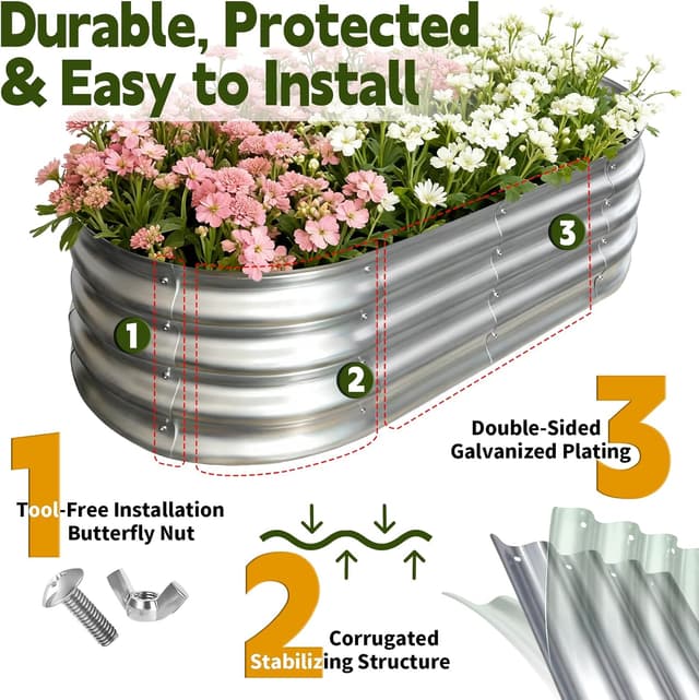 Detalle de Vivagarden Galvanized Raised Garden Bed (4x2x1 ft) — Metal Planter Box for Vegetables, Herbs, Flowers
