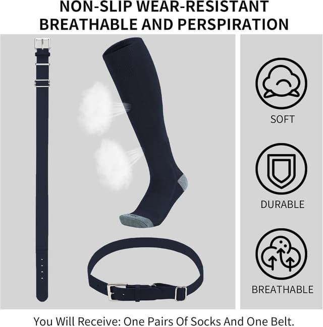 Detalle 2 de QBK Youth Baseball Socks & Belt Combo Set (Kids 2–16) for Baseball, Softball, and T-Ball