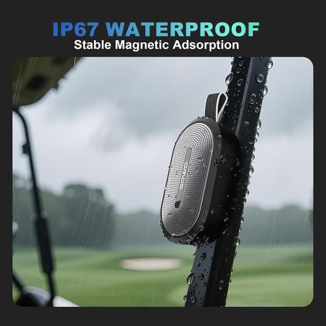 Detalle de SOWO Wireless Portable Small Speaker (Ultra Magnetic Bluetooth Speaker for Golf Cart) — Black, IP67, 24 H Playtime