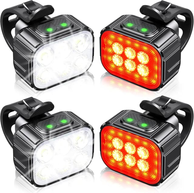 Detalle de CIRYCASE Luci Bici Kit ricaricabili USB impermeabili IP65 anteriori e posteriori con 8+12 modalità