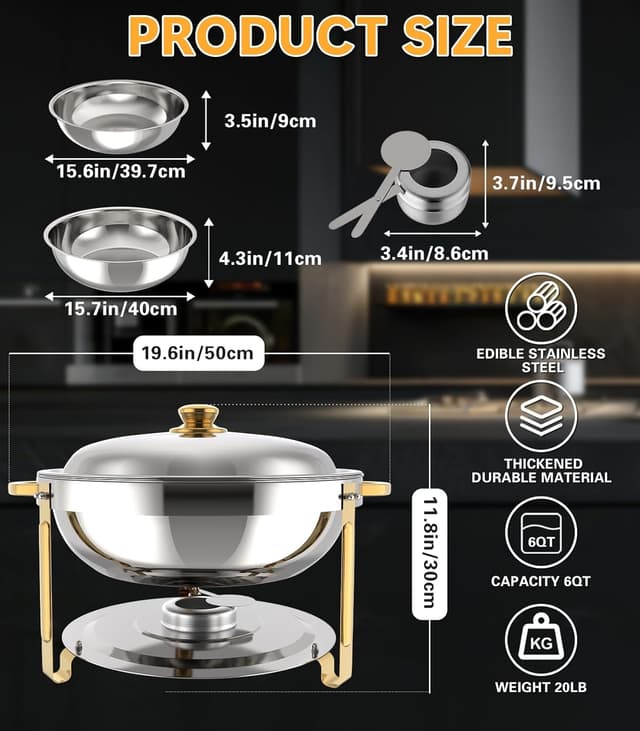 Detalle de Beviliu 8QT Chafing Dishes for Buffet (4-Pack) — Ultra-Large Capacity Warming Trays for Parties & Catering