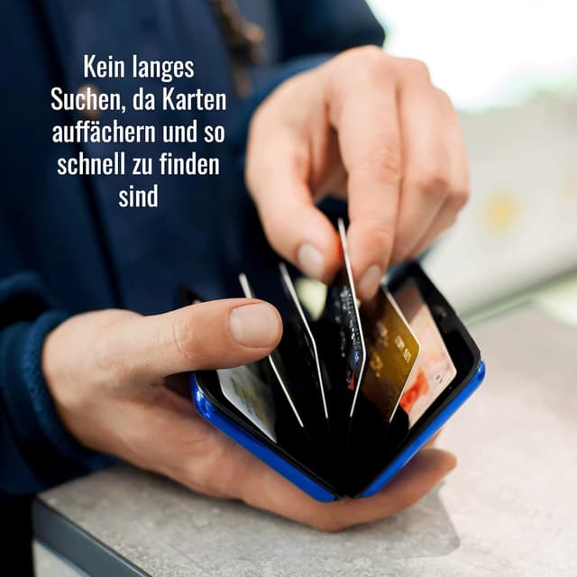 Detalle de VALLET Premium blocchi di alluminio per carte con RFID e NFC, 6 scomparti (fino a 10/12 carte) blu