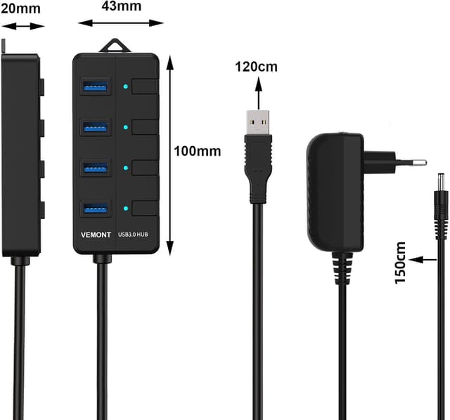 Detalle 2 de VEMONT USB 3.0 Hub 4 Ports mit Netzteil