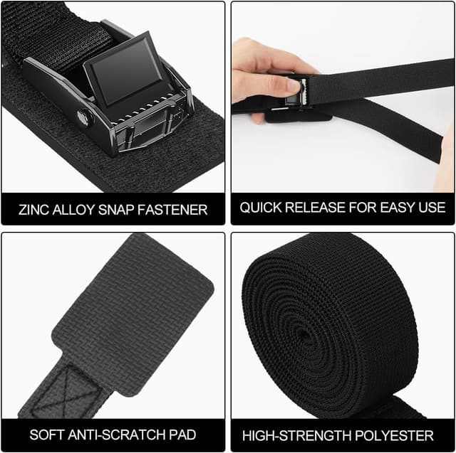 Detalle de URAQT Lot de 4 sangles d’arrimage avec boucle à cliquet, 0,5 m x 25 mm (capacité 250 kg par pièce)