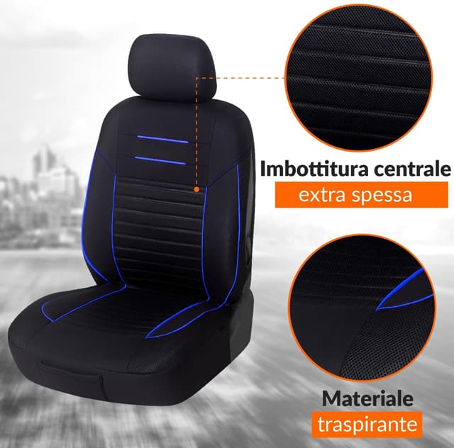Detalle de Upgrade4cars Copri-sedili Auto Universale Nero Blu – set coprisedili anteriori e posteriori