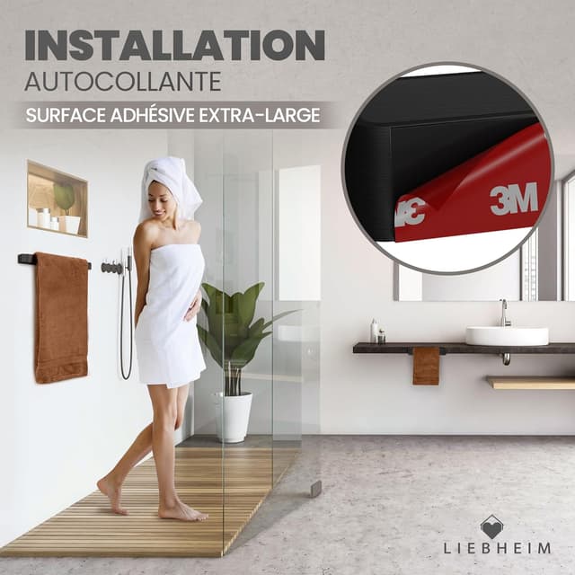 Detalle de LIEBHEIM porte-serviette mural sans perçage en aluminium noir – 40 cm