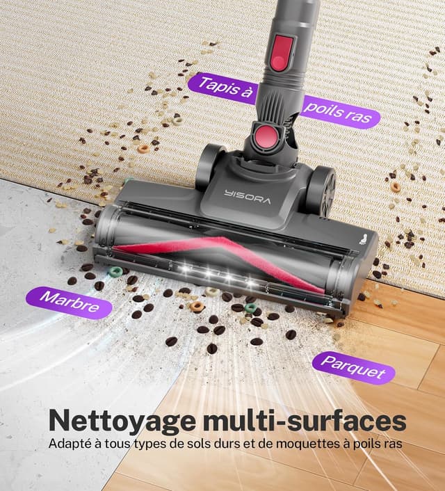 Detalle de Aspirateur Balai sans Fil N300 28 kPa (2 vitesses) – 55 min d’autonomie, 6 en 1 pour poils d’animaux