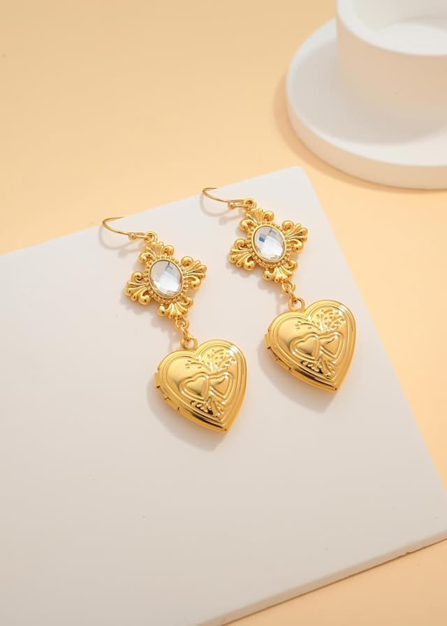 Detalle de LILIE&WHITE Damen-Hängeohrringe im Herz-Design (Gold/Silber), hypoallergen & anlaufsicher