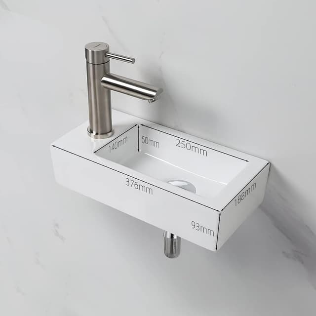 Detalle 2 de Ibergrif M41102-L lavabo rettangolare in ceramica bianco, da parete sinistro