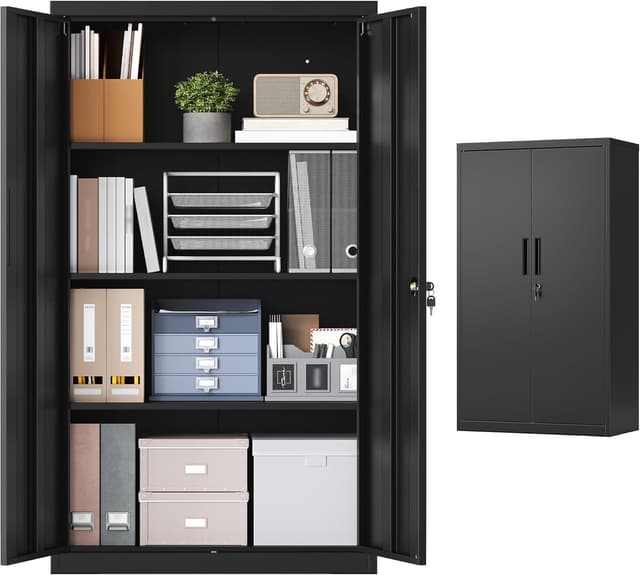 Thumbnail 6 de SONGMICS OMC019BD01 Armadio portadocumenti in metallo con serratura, 2 ante e ripiano regolabile 80 x 40 x 90 cm, nero opaco