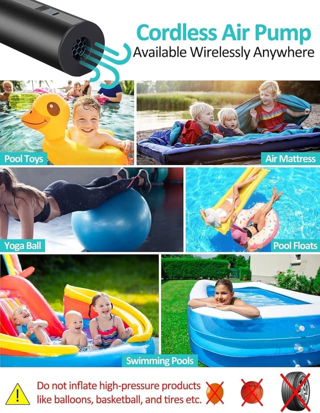 Detalle de Pompa elettrica ricaricabile per materasso gonfiabile, gommoni e piscina con 4 ugelli