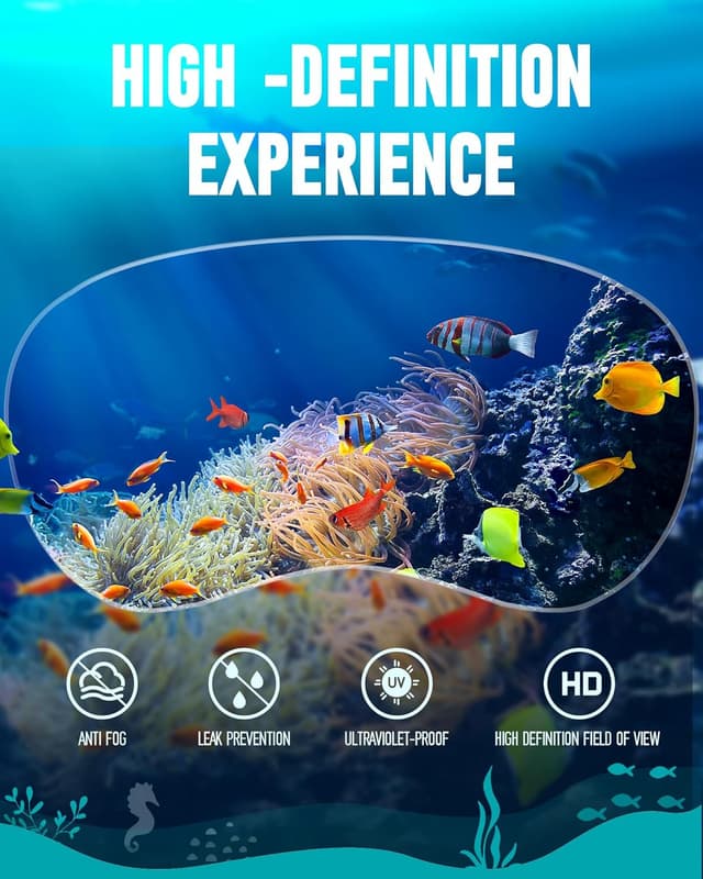 Detalle de RIOROO Taucherbrille Kinder (Panorama 180°, anti-Nebel) mit Nasenbekleidung – für Jungen & Mädchen 4–14