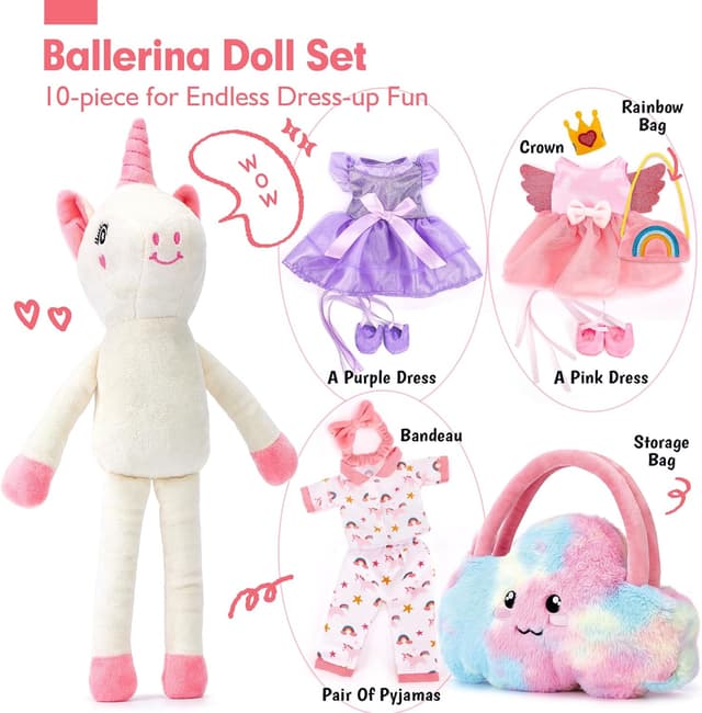 Thumbnail 1 de hahaland Unicorns Ballerina Doll with 3 Outfits