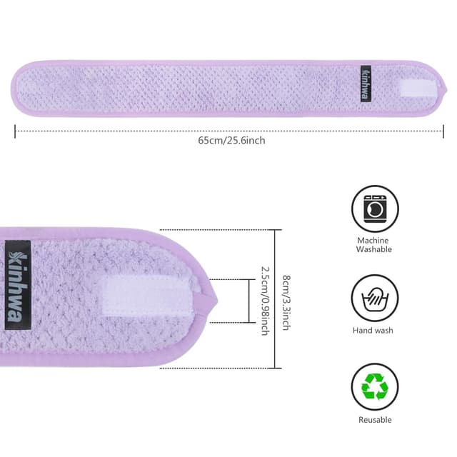 Detalle 2 de KinHwa Kosmetik Stirnband aus Frottee mit 2 Spa-Armbändern (3er-Pack, darkgray) – Haarschutzband mit Klettverschluss