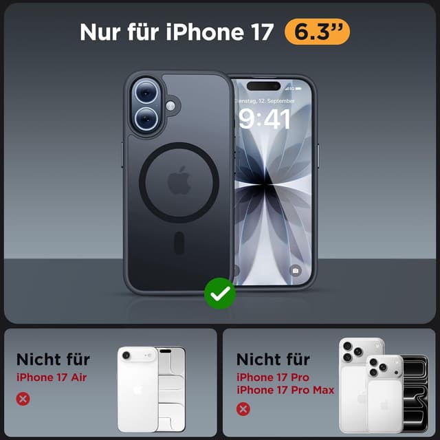 Detalle 2 de Miracase iPhone 17 Hülle MagSafe 6,3" Militärschutz Schwarz