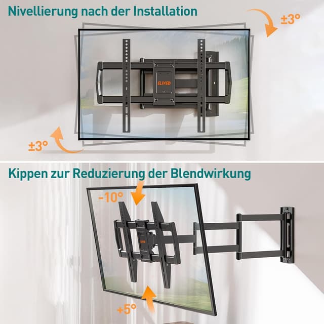 Detalle de ELIVED TV-Wandhalterung EV3037 mit 762 mm Langem Gelenkarm (bis 35 kg) für 42–75" TVs