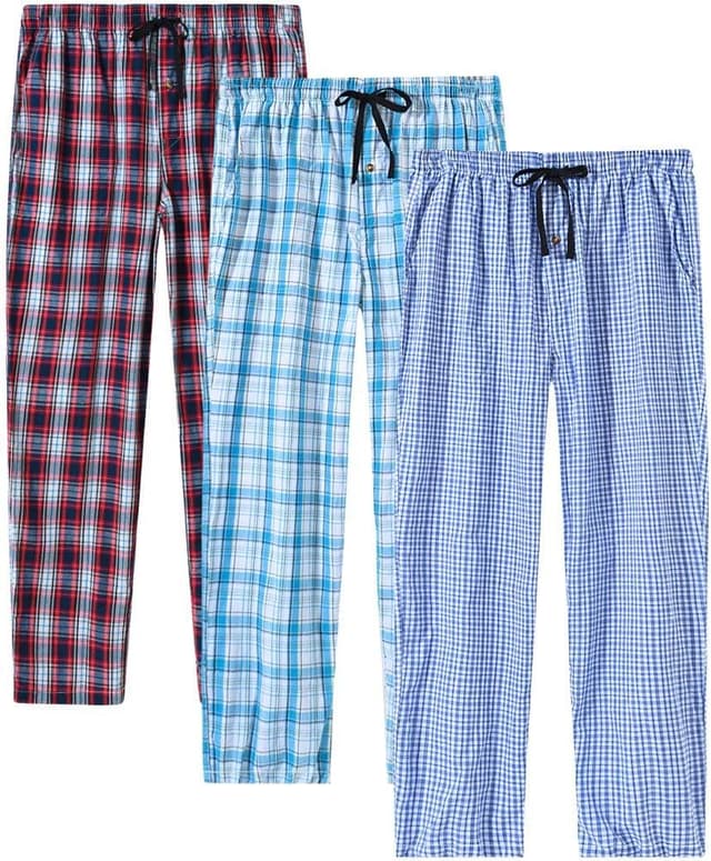 Thumbnail 6 de MoFiz Men’s Ultra Lightweight Cotton Pajama Pants (Plaid) with Pocket, Drawstring, 3-Pack