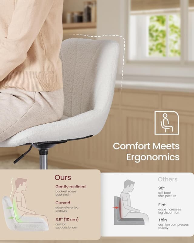 Detalle 2 de VASAGLE LJB160WD02 Dressing Table Chair: height adjustable, 360° swivel beauty stool with backrest (Cloud White)