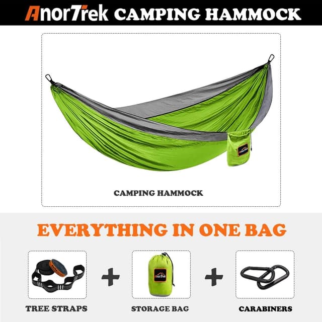 Detalle de Anortrek Outdoor Hammock 2-Person 300x200 cm Ultralight with Tree Straps (up to 250 kg) – Breathable 210T Nylon
