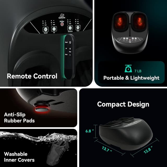 Detalle 2 de Snailax Shiatsu Foot Massager with Heat, Kneading & Vibration (Size 12) with Remote Control