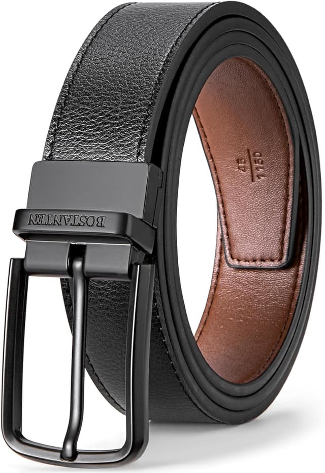 Detalle de BOSTANTEN Ceinture réversible en cuir pour homme 3,5 cm (2 en 1) avec boucle rotative