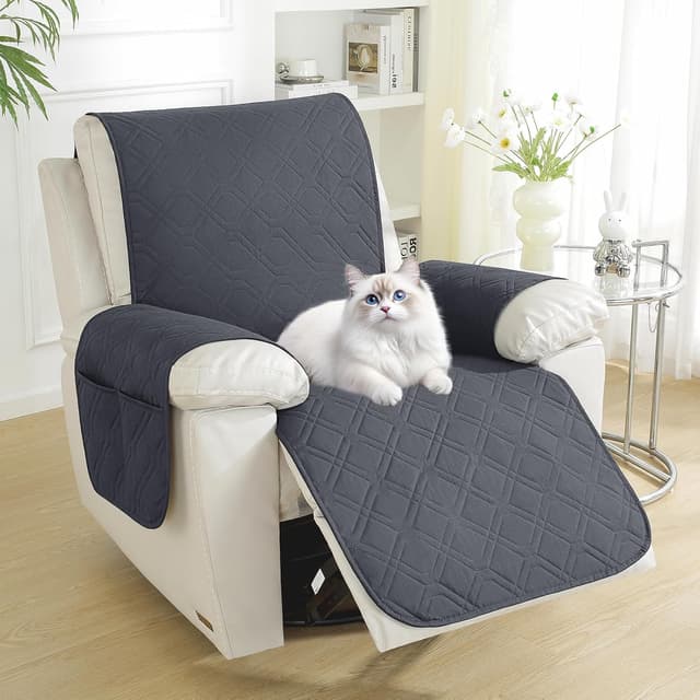 Detalle de YSTELLAA Copripoltrona Relax Reclinabile Grande da 1 posto impermeabile grigio scuro con braccioli (rimovibili)