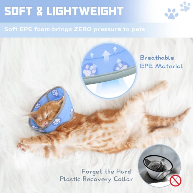 Detalle de Supet Soft Cat Recovery Collar (EPE) for Post-Surgery Licking, Adjustable Blue, M