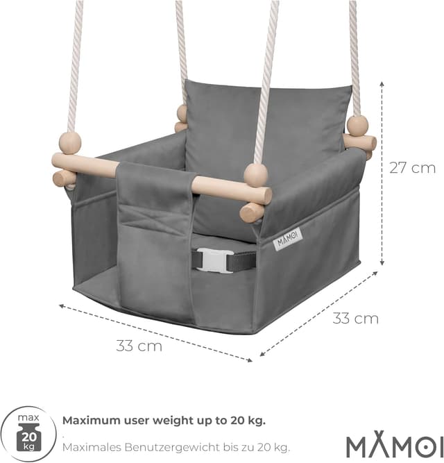 Detalle de MAMOI® balançoire d’intérieur bébé et enfants en bois et coton (balancelle scandinave)