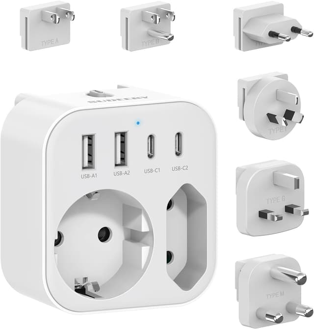 Detalle de Universal Reiseadapter 6‑in‑1 mit 2 USB‑A & 2 USB‑C 🌍