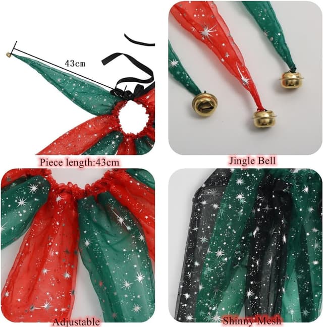 Detalle de CAMDOM viktorianischer Netzkragen mit Glöckchen – Clown-/Karnevalskragen für Erwachsene (Rot/Grün/Schwarz)