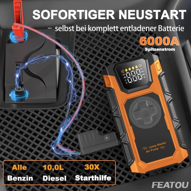 Detalle 2 de 6000A Starthilfe-Powerbank 12V mit Kompressor ⛽